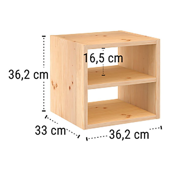 Astigarraga Étagère modulaire 1 cube + tablette intermédiaire en pin massif 36,2 x 33 x 36,2 cm