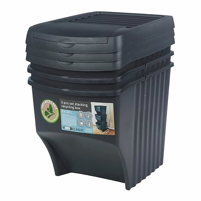 Poubelle recyclage Sortibox Noir Empilable