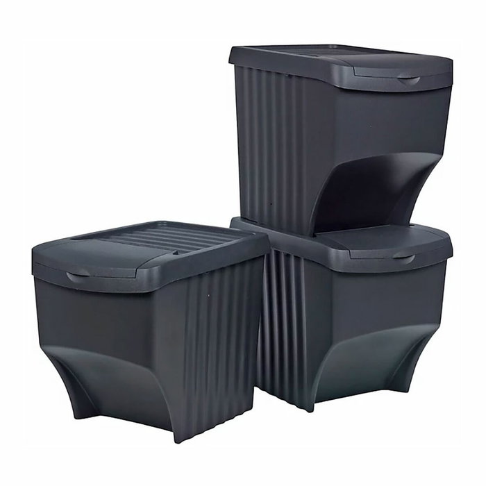Poubelle recyclage Sortibox Noir Empilable