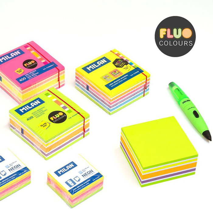 Milán Bloc de 400 notes adhésives couleurs fluo 76 x 76 mm Milán Bloc de 400 notes adhésives couleurs fluo 76 x 76 mm