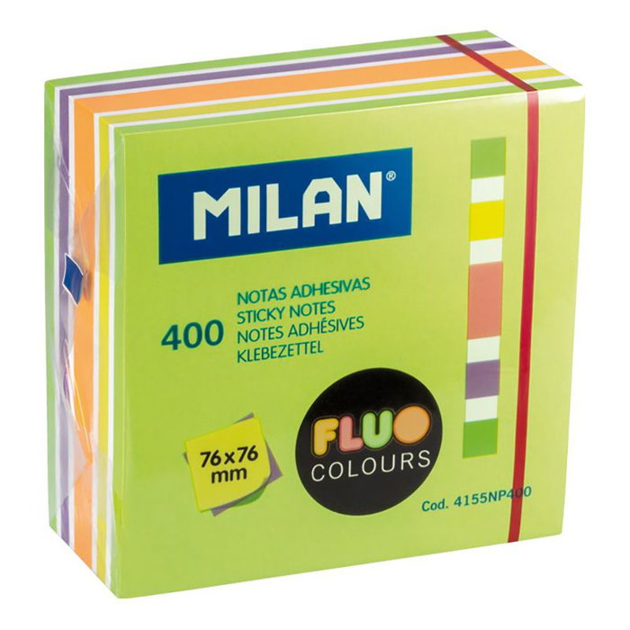 Milán Bloc de 400 notes adhésives couleurs fluo 76 x 76 mm Milán Bloc de 400 notes adhésives couleurs fluo 76 x 76 mm