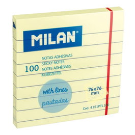 Milán Bloc de 100 notes adhésives lignées, 76 x 76 mm, jaune clair