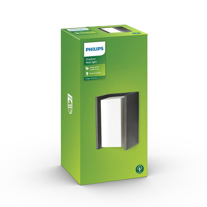 Philips Aplique mural LED E27 modèle Bridge 15W 970 lm Aluminium Anthracite IP44 Philips Aplique mural LED E27 modèle Bridge 15W 970 lm Aluminium Anthracite IP44