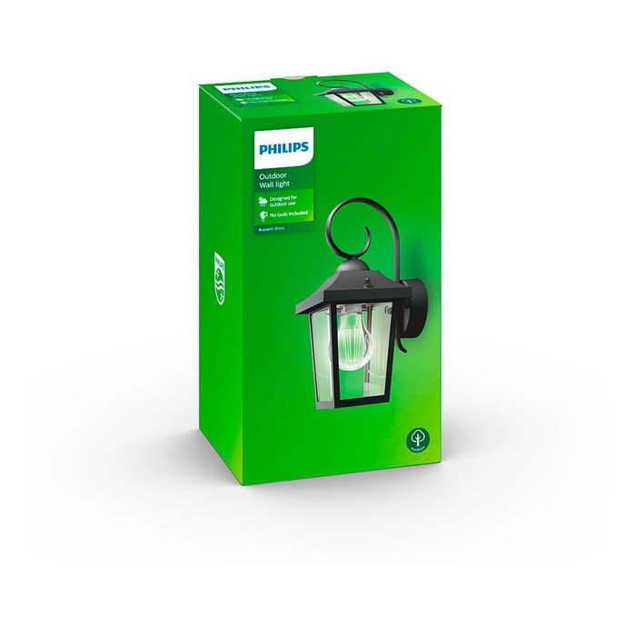 Philips Aplique extérieur Buzzard E27 Max 60W Noir IP44 Aluminium 17,5x29x13 cm