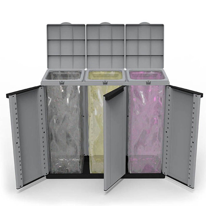 Poubelle recyclage Ecoline Noir/Gris 3 portes (102 x 39 x 88,7 cm) Poubelle recyclage Ecoline Noir/Gris 3 portes (102 x 39 x 88,7 cm)
