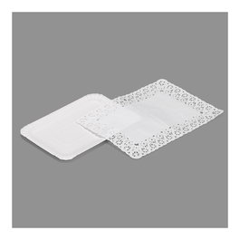 Best Products Bandeja rectangulaire avec napperon blanche 14 x 21 cm, 4 pièces