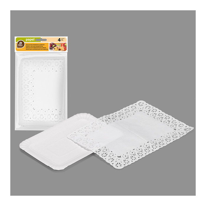 Best Products Bandeau rectangulaire avec bordure dentelée blanc 14 x 21 cm, 4 pcs