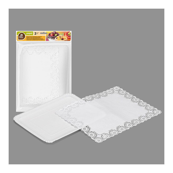 Best Products Bandeja rectangulaire avec dentelle blanche 22 x 28 cm, 2 uds