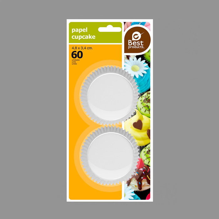 Best Products Moules en papier pour magdalenas blanc ø4,8 x 3,4 cm, 60 uds