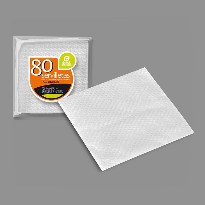 Best Products Serviettes en papier blanches 1 pli 30 x 30 cm, 80 uds