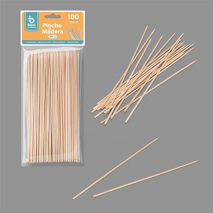 Best Products Pinchos en bois hygiéniques 200 x 2 mm, 100 unités