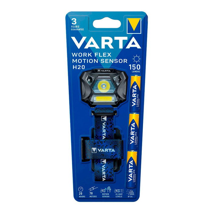 Varta Work Flex Motion Sensor H20 Lampe Frontale LED COB 150 Lumens IP54 Détecteur Mouvement 78m 20h Varta Work Flex Motion Sensor H20 Lampe Frontale LED COB 150 Lumens IP54 Détecteur Mouvement 78m 20h