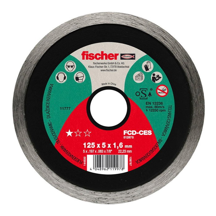 Fischer Disque diamant pour céramique fcd-ces Ø115 x 1,6 x 22,23 mm pour carrelage Fischer Disque diamant pour céramique fcd-ces Ø115 x 1,6 x 22,23 mm pour carrelage