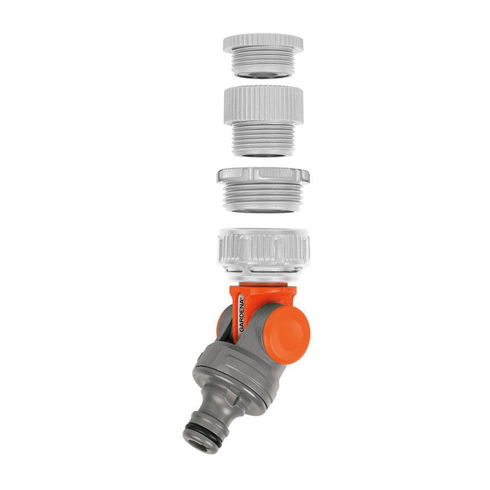 Gardena Raccord articulé rotatif avec adaptateurs 1 pouce - 3/4 pouce - 5/8 pouce - 1/2 pouce, polypropylène anti-UV anti-algues, blister Gardena Raccord articulé rotatif avec adaptateurs 1 pouce - 3/4 pouce - 5/8 pouce - 1/2 pouce, polypropylène anti-UV anti-algues, blister