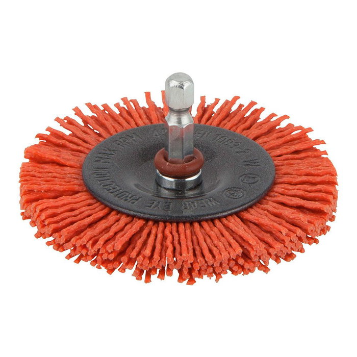 Wolfcraft Brosse à disque nylon Ø75 x 10 mm queue hexagonale 1/4 pouce rouge Wolfcraft Brosse à disque nylon Ø75 x 10 mm queue hexagonale 1/4 pouce rouge