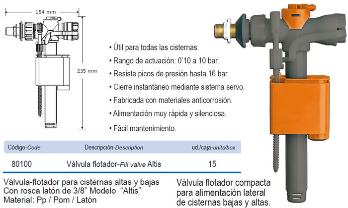 Prhie Valve flotteur Altis latérale 3/8 en laiton PH80100 prhie Prhie Valve flotteur Altis latérale 3/8 en laiton PH80100 prhie