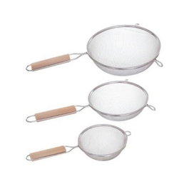 Secret de Gourmet Ensemble de tamis en acier inoxydable et bois (3 pièces) - ø 12, 16 et 20 cm