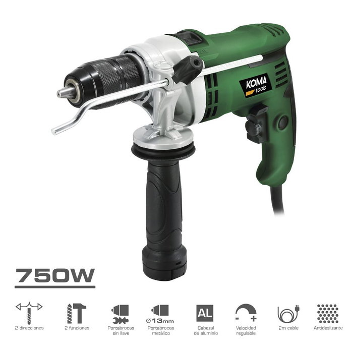 Koma Tools TP-750 Perceuse à percussion 750W avec mandrin métallique 13mm et câble 2m Koma Tools TP-750 Perceuse à percussion 750W avec mandrin métallique 13mm et câble 2m