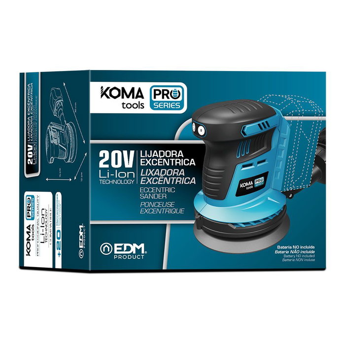Koma Tools Pro Series Lijadora Excéntrica Brushless 20V sans Batterie ni Chargeur, Ø125mm, 3 Vitesses, Modèle 20v-le Koma Tools Pro Series Lijadora Excéntrica Brushless 20V sans Batterie ni Chargeur, Ø125mm, 3 Vitesses, Modèle 20v-le