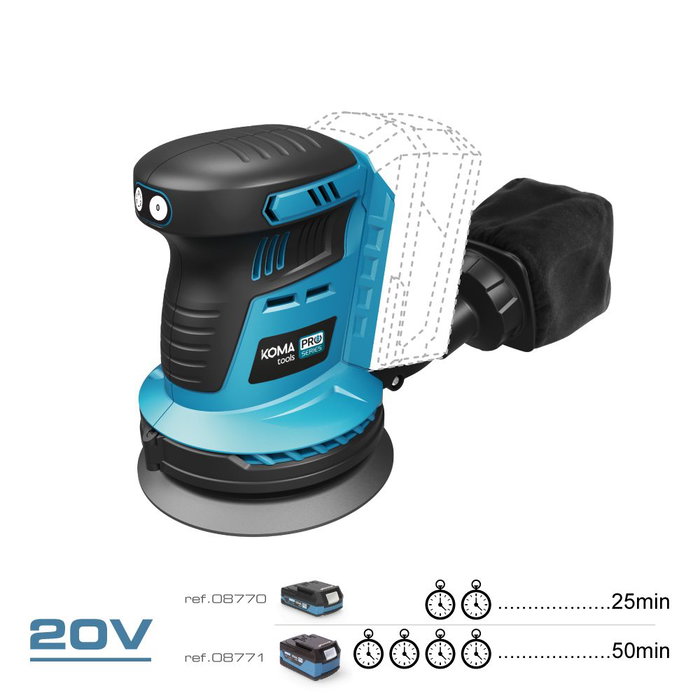 Koma Tools Pro Series Lijadora Excéntrica Brushless 20V sans Batterie ni Chargeur, Ø125mm, 3 Vitesses, Modèle 20v-le Koma Tools Pro Series Lijadora Excéntrica Brushless 20V sans Batterie ni Chargeur, Ø125mm, 3 Vitesses, Modèle 20v-le