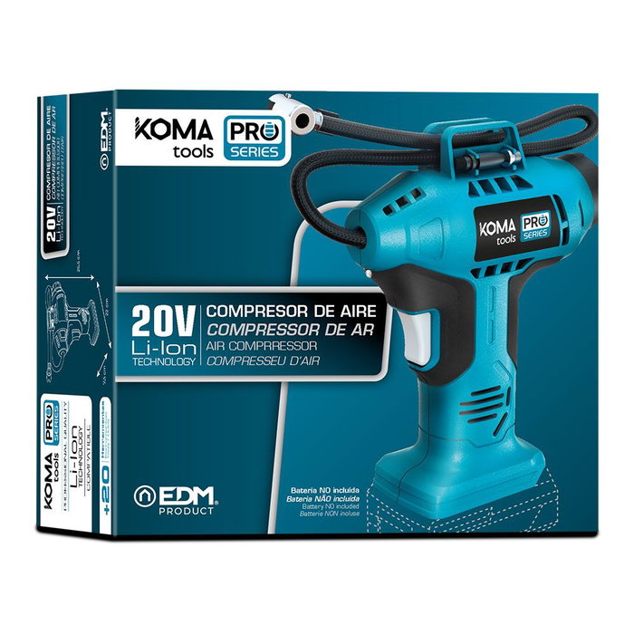 Koma Tools 20V Compresseur d'air 11 bar sans batterie ni chargeur, compact 7,5 x 17,5 x 22,5 cm, portable LED
