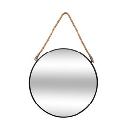 Atmosphera Miroir rond Eden en métal noir avec corde de jute, Ø 38 cm