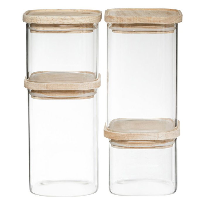 5Five Lot de 4 boîtes de cuisine hermétiques empilables en verre et bois 0,5L et 1L 5Five Lot de 4 boîtes de cuisine hermétiques empilables en verre et bois 0,5L et 1L