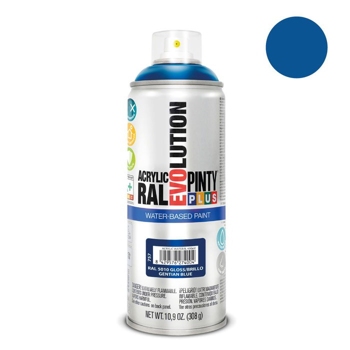Peinture en spray Pintyplus Evolution RAL 5010 Base d'eau Gentian Blue 400 ml Peinture en spray Pintyplus Evolution RAL 5010 Base d'eau Gentian Blue 400 ml
