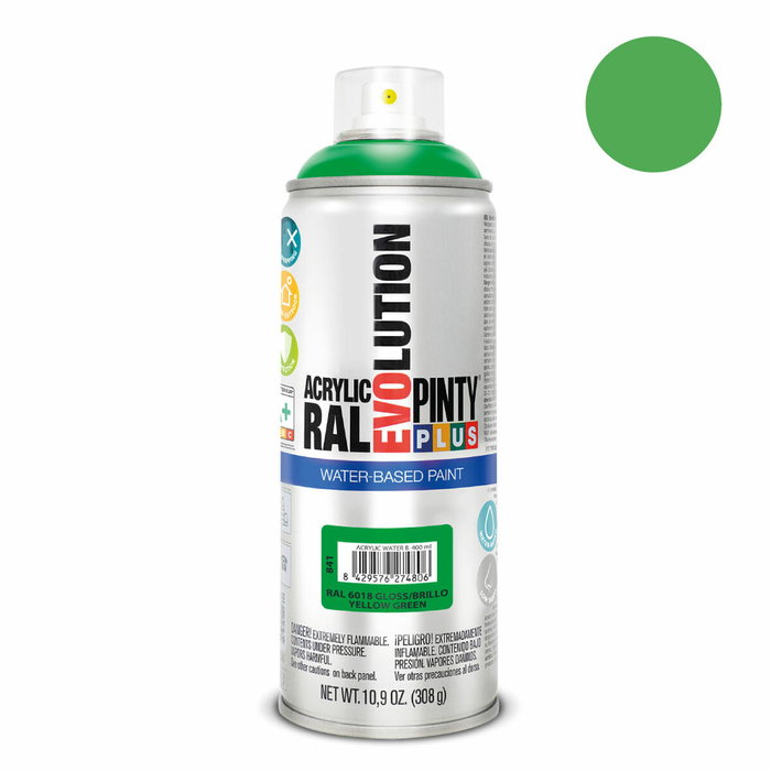 Peinture en spray Pintyplus Evolution RAL 6018 Base d'eau Yellow Green 400 ml Peinture en spray Pintyplus Evolution RAL 6018 Base d'eau Yellow Green 400 ml