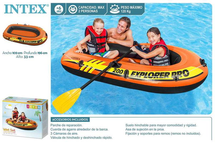 Intex Explorer Pro 200, Bateau Gonflable 196 x 102 x 33 cm, Pour 2 Personnes, Recommandé à Partir de 6 Ans, PVC