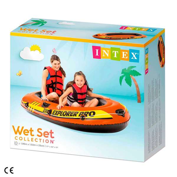 Intex Explorer Pro 200, Bateau Gonflable 196 x 102 x 33 cm, Pour 2 Personnes, Recommandé à Partir de 6 Ans, PVC