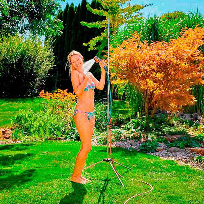 Gardena Douche de jardin trio sur trépied 220 cm flexible extractible Gardena Douche de jardin trio sur trépied 220 cm flexible extractible