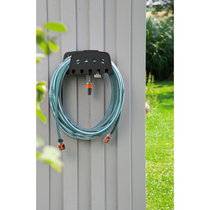 Gardena Portamangueras mural gris avec colgador pour accessoires de jardin, capacité 35m (13mm)