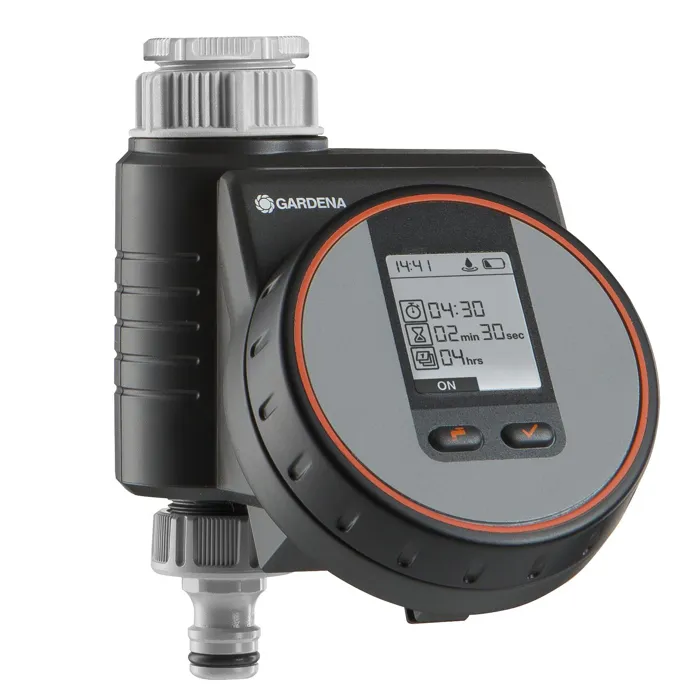 Gardena Programmateur d'arrosage automatique Flex LCD avec sonde, durée de 1 sec à 99 min, fréquence réglable, pression 0.5-12 bar, filetages 26.5 et 33.3 mm Gardena Programmateur d'arrosage automatique Flex LCD avec sonde, durée de 1 sec à 99 min, fréquence réglable, pression 0.5-12 bar, filetages 26.5 et 33.3 mm