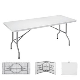 Edm Table pliante 180 x 74 x 74 cm tube Ø 22 x 1.0 mm en acier blanc pour intérieur/extérieur