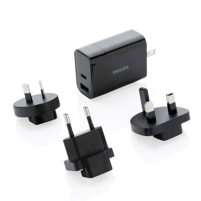 Adaptateur Prise Universelle de Voyage Philips Noir 30 W Adaptateur Prise Universelle de Voyage Philips Noir 30 W