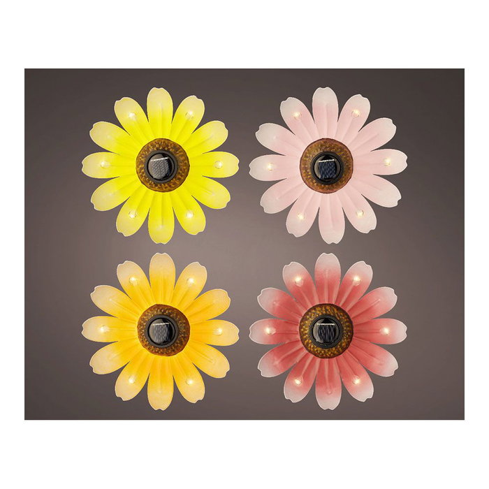Lumineo Figurine solaire métallique fleur LED Ø14x4cm couleurs assorties blanc chaud