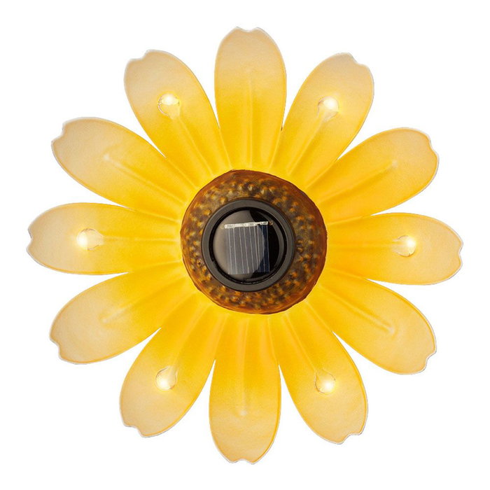 Lumineo Figurine solaire métallique fleur LED Ø14x4cm couleurs assorties blanc chaud