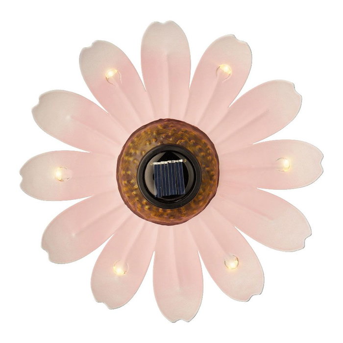 Lumineo Figurine solaire métallique fleur LED Ø14x4cm couleurs assorties blanc chaud