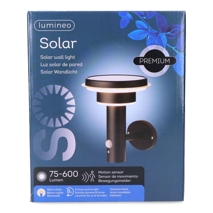 Lumineo Aplique solaire métallique 17,8x18,3x22cm 40 LEDs lumière chaude 75-600 lumens design envoyé aléatoirement