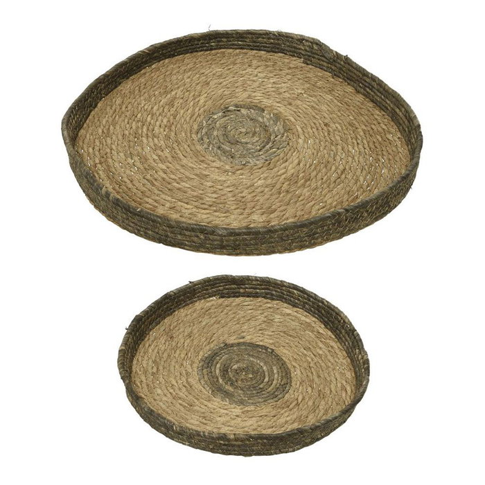 Lot de 2 plateaux de pot en sparte ronds Ø35 x 4 cm / Ø50 x 4 cm avec anses Marron Lot de 2 plateaux de pot en sparte ronds Ø35 x 4 cm / Ø50 x 4 cm avec anses Marron