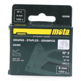 Mota Herramientas Agrafes n° 3 de 6 mm, épaisseur 0,7 mm, 1000 unités