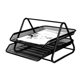 Q-Connect GXA100 Bandeau de bureau métallique à grille noir 2 plateaux 30 x 35 x 18,5 cm