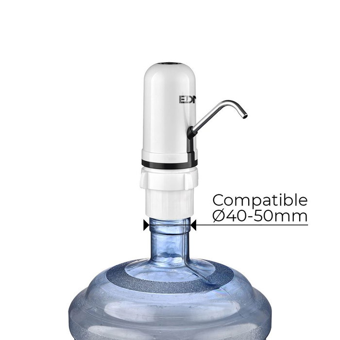 Edm Distributeur d'eau électronique pour bonbonnes 20L, Ø9x19cm, recharge USB, autonomie 60min, débit 200ml/7s Edm Distributeur d'eau électronique pour bonbonnes 20L, Ø9x19cm, recharge USB, autonomie 60min, débit 200ml/7s