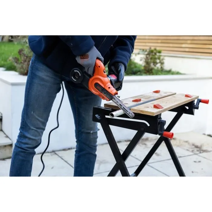 BLACK+DECKER KA900E-QS - Lime électrique filaire 350 W, 455 x 13 mm, avec 3 bandes abrasives, interrupteur anti-poussière et aspiration