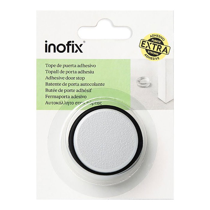 Inofix - Tope de porte avec torique, métal et silicone, finition bois chrome mat, fixation adhésive, blister Inofix - Tope de porte avec torique, métal et silicone, finition bois chrome mat, fixation adhésive, blister