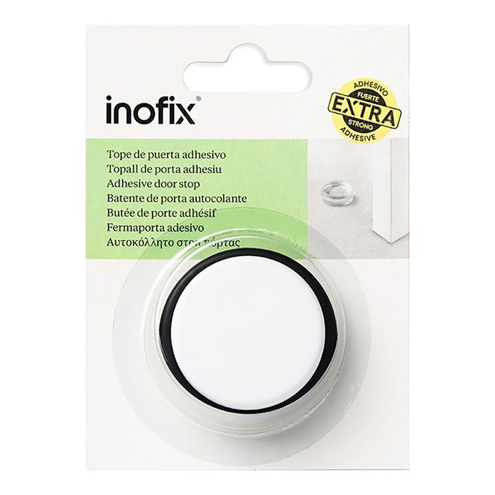Inofix Butoir de porte avec joint torique, métal et silicone avec finition bois blanc, fixation adhésive, Ø4,6 x 1,8 cm Inofix Butoir de porte avec joint torique, métal et silicone avec finition bois blanc, fixation adhésive, Ø4,6 x 1,8 cm