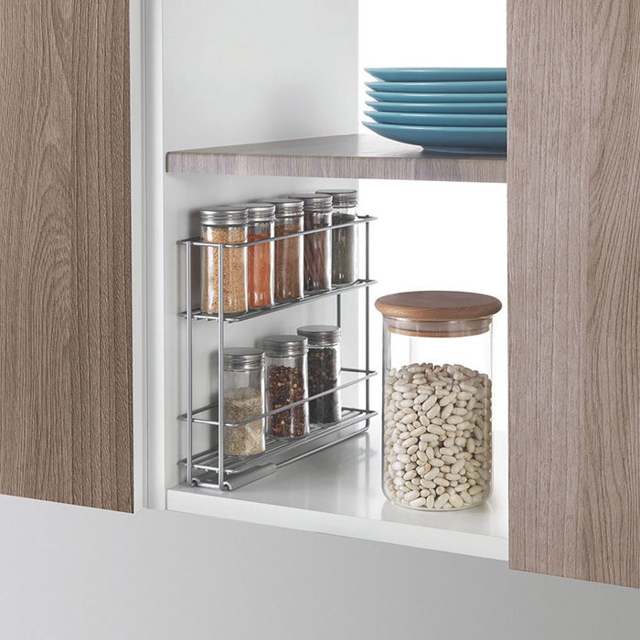 Metaltex Porte-épices coulissant 2 étagères In & Out 28 x 6 x 22 cm avec support adhésif 3M