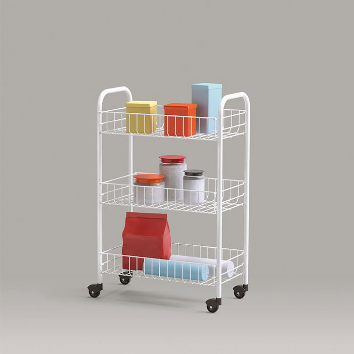 Metaltex Chariot multifonction avec 3 paniers, blanc, 41 x 23 x 63 cm, avec roues