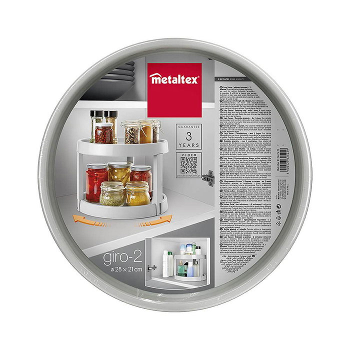 Metaltex Organisateur rotatif 2 niveaux Ø 28 x 21 cm Gris pour cuisine et salle de bain